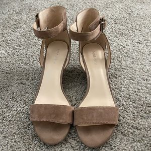 Nine West beige ankle strap wedges size 8.5